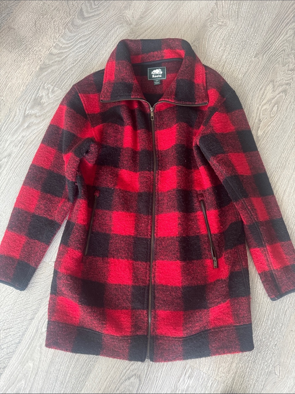 Roots Red and Black Buffalo Plaid Zip Jacket